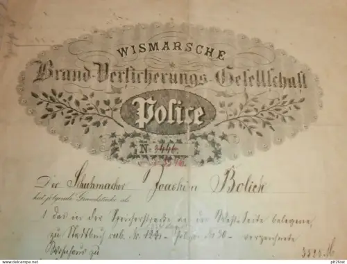 Wismar 1889 - riesige Versicherungs-Police ,J. Bolick , Versicherung , Mecklenburg !!