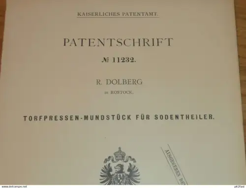 R. Dolberg in Rostock , 1880 , Feldbahn Fabrik , original Patent , Mecklenburg !!