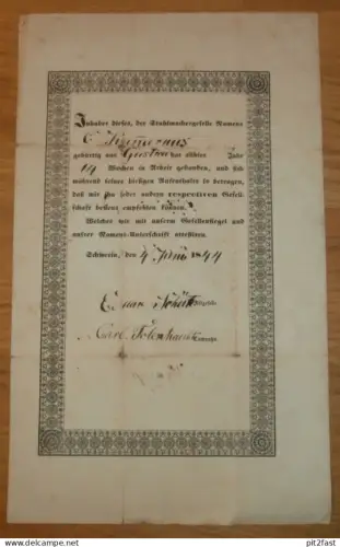 Schwerin / Güstrow - 1844 - Urkunde , Stuhlmacher Kumernus , Carl Todtenhaupt , Mecklenburg !!