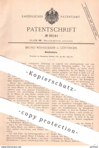 original Patent - Bruno Wesselmann , Göttingen | 1897 | Metallschere | Metall - Schere | Scheren , Blech , Blechschere