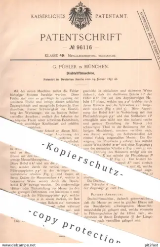 original Patent - G. Pühler , München | 1897 | Drahtstiftmaschine | Drahtstifte | Metall , Draht , Blech , Bleche