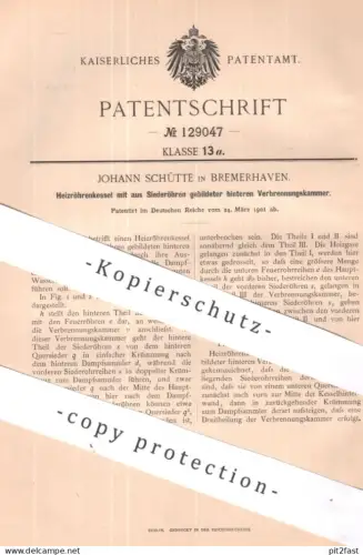original Patent - Johann Schütte , Bremerhaven | 1901 | Heizröhrenkessel | Heizkessel , Heizung , Kessel | Gas , Gase