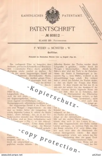 original Patent - P. Wider , Münster / Westf. | 1894 | Ölfilter | Öl - Filter | Fette , Öle , Schmieröl , Maschinenbau
