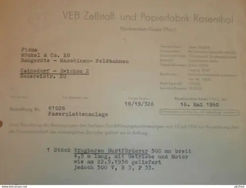 VEB Zellstoff- und Papierfabrik Rosenthal in Blankenstein a. Saale , DDR , 1960 , Dokument , Reklame / Werbung
