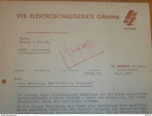 VEB Elektroschaltgeräte Grimma , DDR , 1968 , Herr Schmidt , Herr Winter , Rechnung , Reklame / Werbung