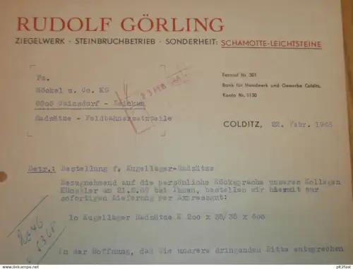Ziegelwerk - Rudolf Görling in Colditz , DDR , 1968 , Rechnung , Reklame / Werbung