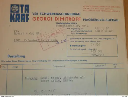 Schwermaschinenbau - Georgi Dimitroff in Magdeburg - Buckau , 1970 , Herr Quindt , Kubatzki Rechnung , Reklame / Werbung