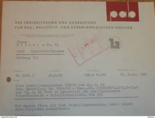 VEB Keramikmaschinen in Bautzen , DDR , 1959 , Herr Pfuhl , Hr. Friedrich , altes Dokument , Reklame / Werbung