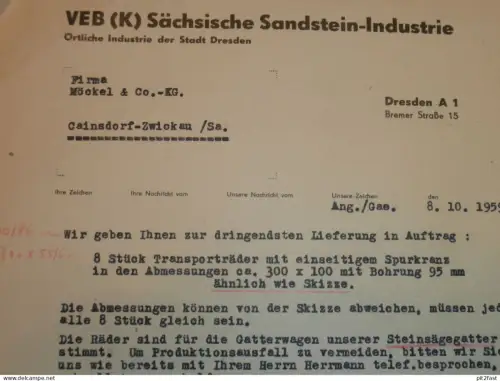 VEB Sächsische Sandstein Industrie in Dresden , DDR , 1959 , altes Dokument , Reklame / Werbung