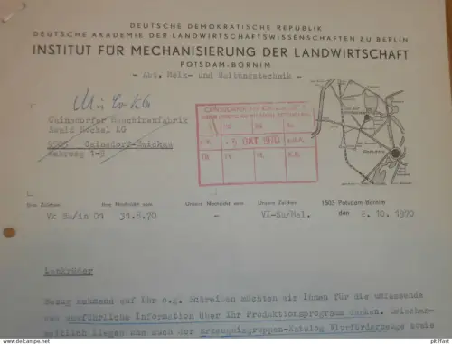 Institut für Mechanisierung der Landwirtschaft in Potsdam - Bornim , DDR , 1970 , Bartmann ,Dokument , Reklame / Werbung