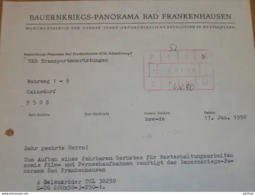 Bauernkriegs-Panorama in Bad Frankenhausen , DDR , 1990 , Tübke ,Herr Dr. Heerwagen , altes Dokument , Reklame / Werbung