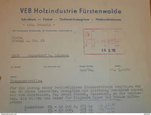 VEB Holzindustrie Fürstenwalde , DDR , 1970 , Herr Handke , Herr Christianus , altes Dokument , Reklame / Werbung