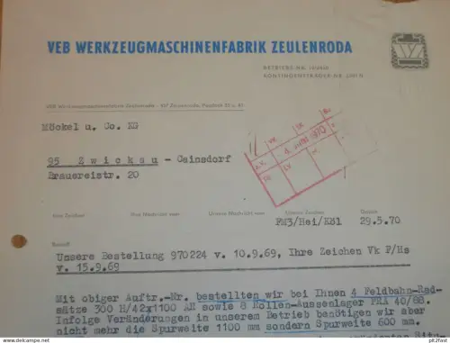 VEB Werkzeugmaschinenfabrik Zeulenroda , DDR , 1970 , Herr Zeising , Herr Heinrich , altes Dokument , Reklame / Werbung