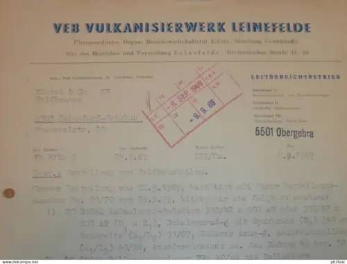 VEB Vulkanisierwerk Leinefelde / Obergebra , DDR , 1969 , Gebra , Herr Lehmann , altes Dokument , Reklame / Werbung
