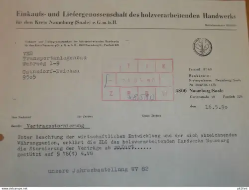 Holzverarbeitung Naumburg a. Saale , DDR , 1990 , Herr Grupp , Herr Herhold , altes Dokument , Reklame / Werbung
