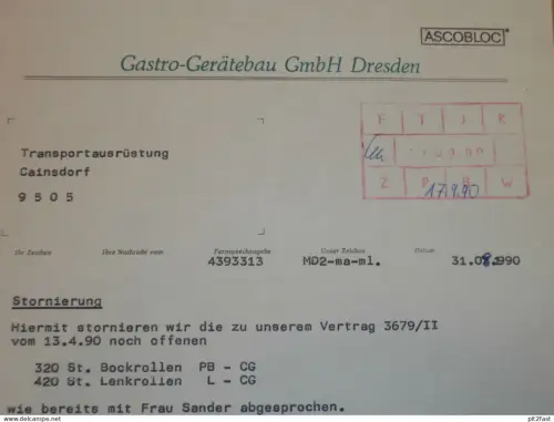 Gastro-Gerätebau GmbH in Dresden - ASCOBLOC , 1990 ,  Herr Köhler , altes Dokument , Reklame / Werbung