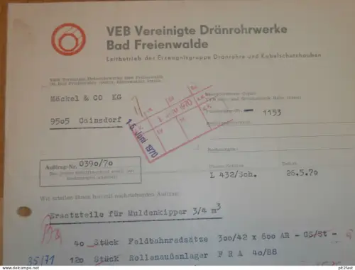 VEB Drähnrohrwerke Bad Freienwalde , 1970 , Herr Persike , Herr Dobrick , altes Dokument , Reklame / Werbung !!