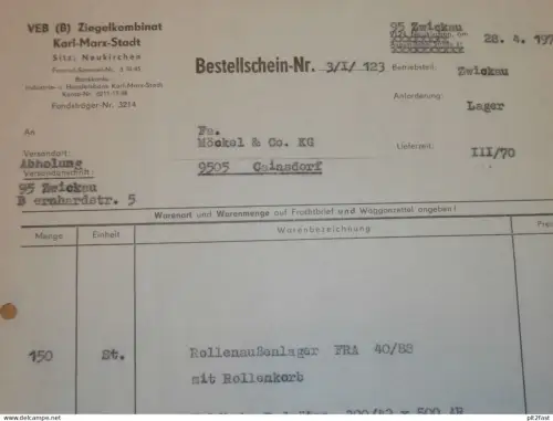 VEB Ziegelkombinat Karl-Marx-Stadt  , 1970 , Herr Franz , Herr Hartmann , altes Dokument , Reklame / Werbung !!