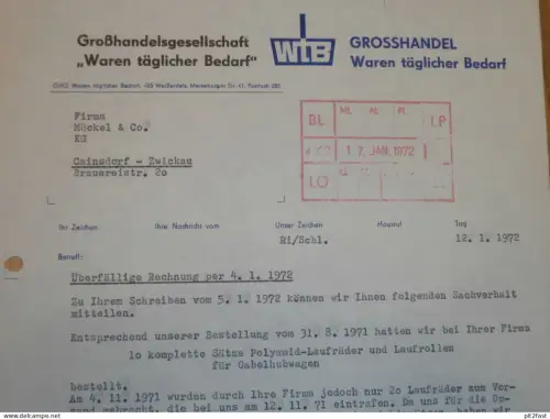 Grosshandel "Waren täglicher Bedarf" in Weißenfels , 1972 , Herr Schallat und Herr Richter Dokument , Reklame / Werbung