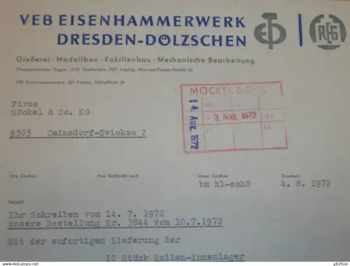 VEB Eisenhammerwerk Dresden - Dölzschen , 1972 , Herr Ullrich  , Herr Wagner , altes Dokument , Reklame / Werbung