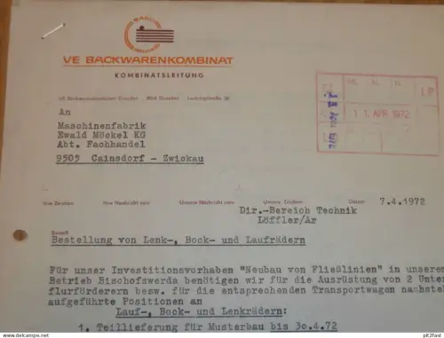 Backwarenkombinat in Dresden , 1972 , Herr Paulusch , Herr Löffler , altes Dokument , Reklame / Werbung