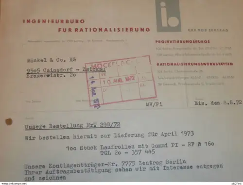 Ingenieurbüro für Rationalisierung in Eisenach , 1972 , Herr Limpert , Herr Fischer , altes Dokument , Reklame / Werbung