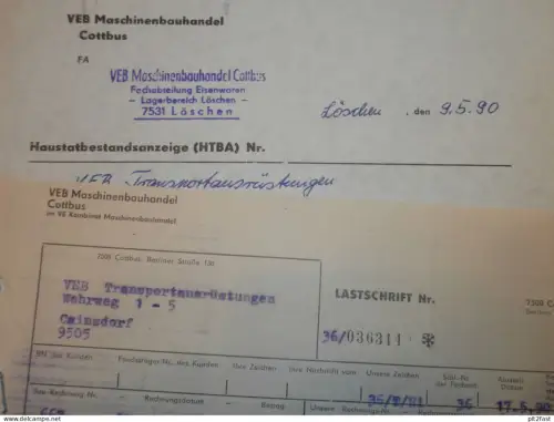 VEB Maschinenbauhandel in Löschen , 1990 , Cottbus, altes Dokument , Reklame / Werbung !!