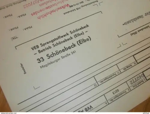 VEB Sprengstoff-Werk in Schönebeck a. Elbe , 1972 , Herr Woitag , Herr Becker , altes Dokument , Reklame / Werbung !!