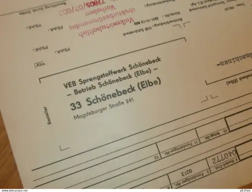 VEB Sprengstoff-Werk in Schönebeck a. Elbe , 1972 , Herr Woitag , Herr Becker , altes Dokument , Reklame / Werbung !!