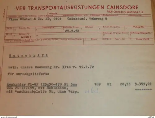 VEB Transportausrüstungen Cainsdorf  , 1972 , altes Dokument , Reklame / Werbung !!
