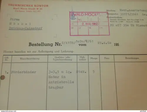 Technisches Kontor Karl-Marx-Stadt , 1960  , altes Dokument , Reklame / Werbung !!