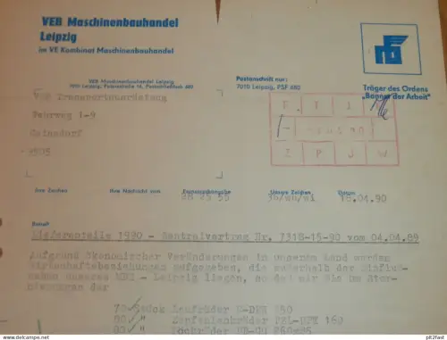 VEB Maschinenbauhandel Leipzig , 1990 , Hr. Wunderlich , Herr Winkler , altes Dokument , Reklame / Werbung