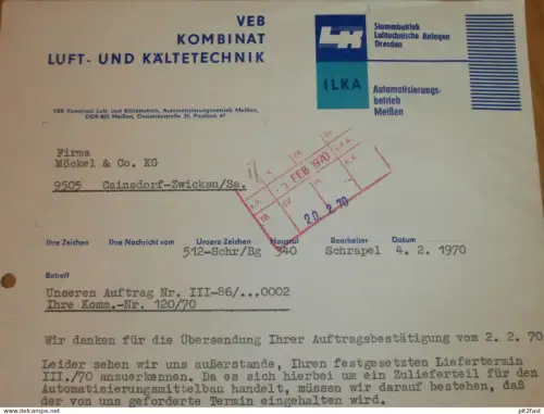 VEB Luft- und Kältetechnik in Meißen , 1970 , Dresden , Hr. Görth , Herr Schrapel , altes Dokument , Reklame / Werbung