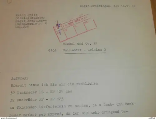 Schmiedemeister - Erich Opitz in Regis Breitingen , 1970 , altes Dokument , Reklame / Werbung !!