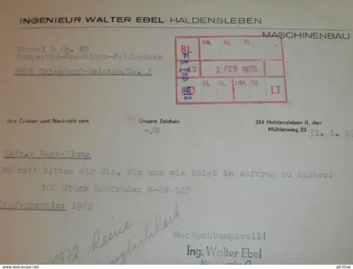 Maschinenbau - Ingenieur Walter Ebel in Haldensleben , 1972 , altes Dokument , Reklame / Werbung !!