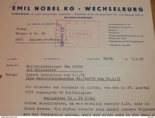 Sandwerk - Emil Nöbel KG in Wechselburg , 1972 , Herr Augustin , altes Dokument , Reklame / Werbung !!