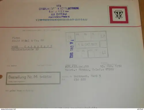 VEB Textilkombinat Zittau , 1972 , Herr Seisel , altes Dokument , Reklame / Werbung !