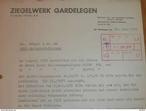 Ziegelwerk Gardelegen - Richard Pessel KG , 1972 , altes Dokument , Reklame / Werbung !