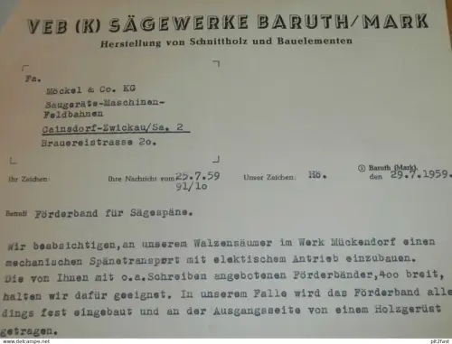 VEB Sägewerke Baruth / Mark , 1959 , Herr Höhne , altes Dokument , Reklame / Werbung !