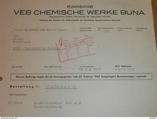 Kombinat - VEB Chemische Werke Buna b. Schkopau , 1970 , Herr Michalski , Wiegand , altes Dokument , Reklame / Werbung !
