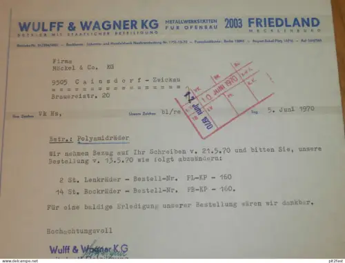 Ofenbau - Wulff & Wagner KG in Friedland , 1970 , altes Dokument , Reklame / Werbung !