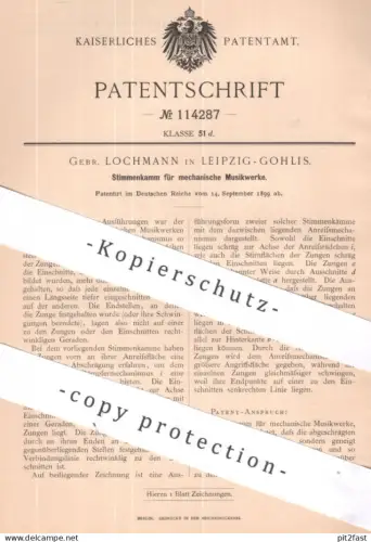 original Patent - Gebr. Lochmann , Leipzig / Gohlis | 1899 | Stimmenkamm für mechanisches Musikwerk | Musik , Instrument