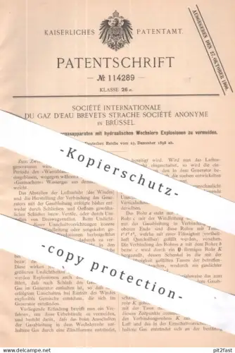 original Patent - Société Internationale Du Gaz D'eau Brevets Strache Société Anonyme , Brüssel Belgien | 1898 Wassergas