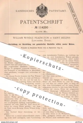 original Patent - William Windle Pilkington , Saint Helens , Lancashire , England | 1899 | gemusterte Glastafeln | Glas