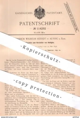 original Patent - Heinrich Wilhelm Heerdt , Aussig / Elbe | 1899 | Herstellung von Hohlglas | Glas , Gläser , Flasche !