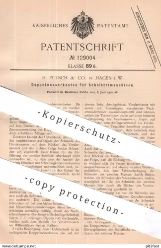 original Patent - H. Putsch & Co. Hagen i. W. | 1900 | Doppelmesserkasten für Schnitzelmaschine | Rüben Schneidemaschine