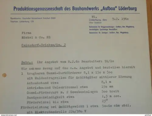PGH "Aufbau" Löderburg b. Staßfurt , 1960 , alte Rechnung , Reklame / Werbung !!