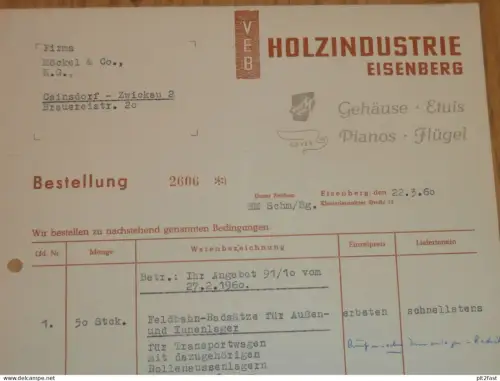 Holzindustrie Eisenberg - Pianos und Flügel , 1960 , altes Dokument , Reklame / Werbung