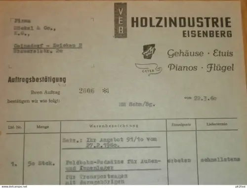 Holzindustrie Eisenberg - Pianos und Flügel , 1960 , altes Dokument , Reklame / Werbung