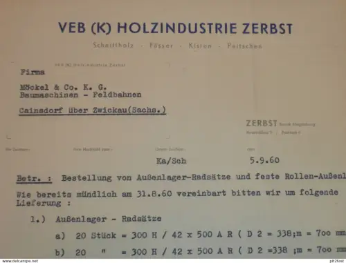 Holzindustrie Zerbst , 1960 , Herr Rase , altes Dokument , Reklame / Werbung